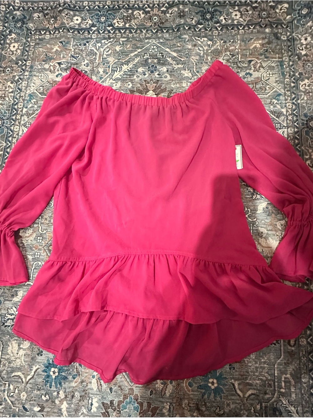 Bisou Bisou Fuchsia Off-Shoulder Ruffle Tunic